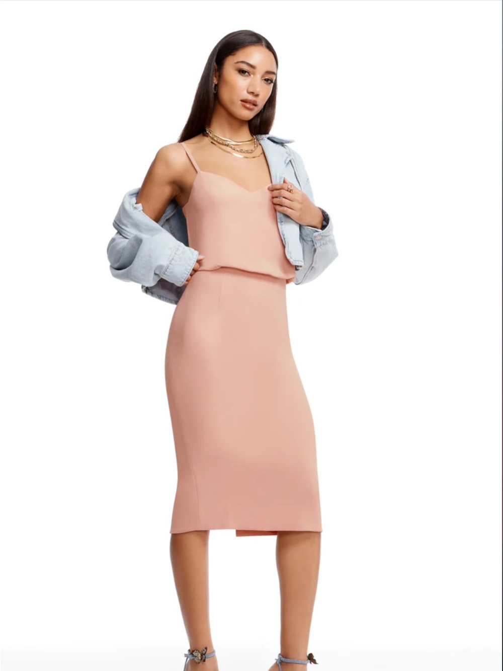 Dress the Populations-Alondra Blush Pink Slip Midi Dress